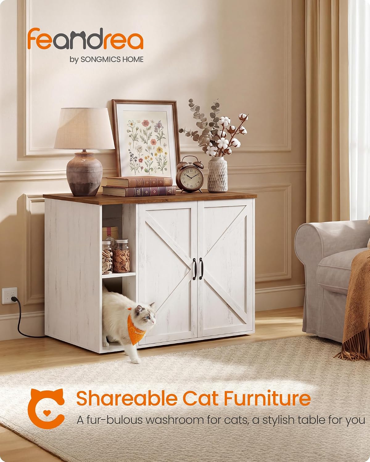 Cat Litter Box Enclosure, Hidden Cat Washroom with Power Outlet