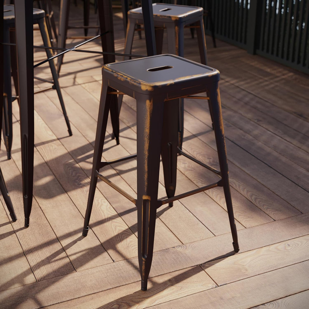 Commercial Grade 30" H Backless Distressed Copper Metal Indoor-Outdoor Barstool