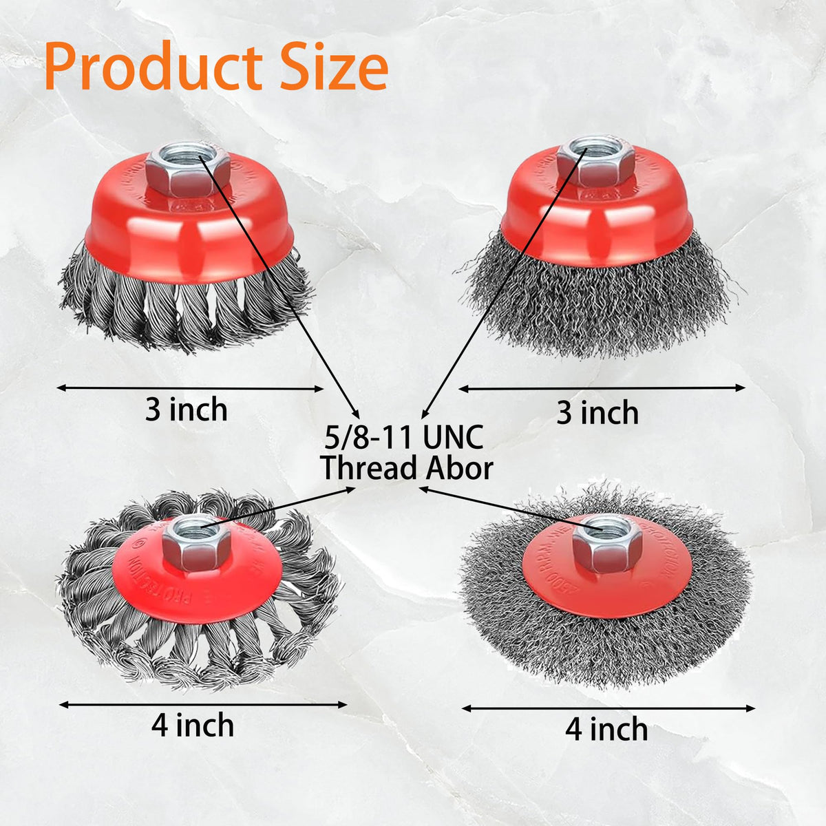Gaquolam Wire Wheel Brush for 4 1/2 Angle Grinder, 5/8"-11 Thread Arbor,4 & 3 Inch Twist Knotted Coarse Crimped Wire Brushes (4pcs Wire Wheels)