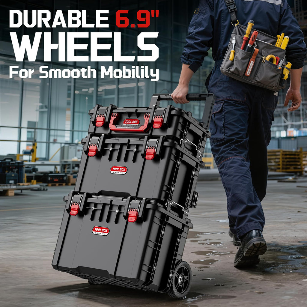 3-Piece Rolling Modular Tool Box System with Large Rolling Tool Box & Small Parts Organizer for Garage Storage, DIY