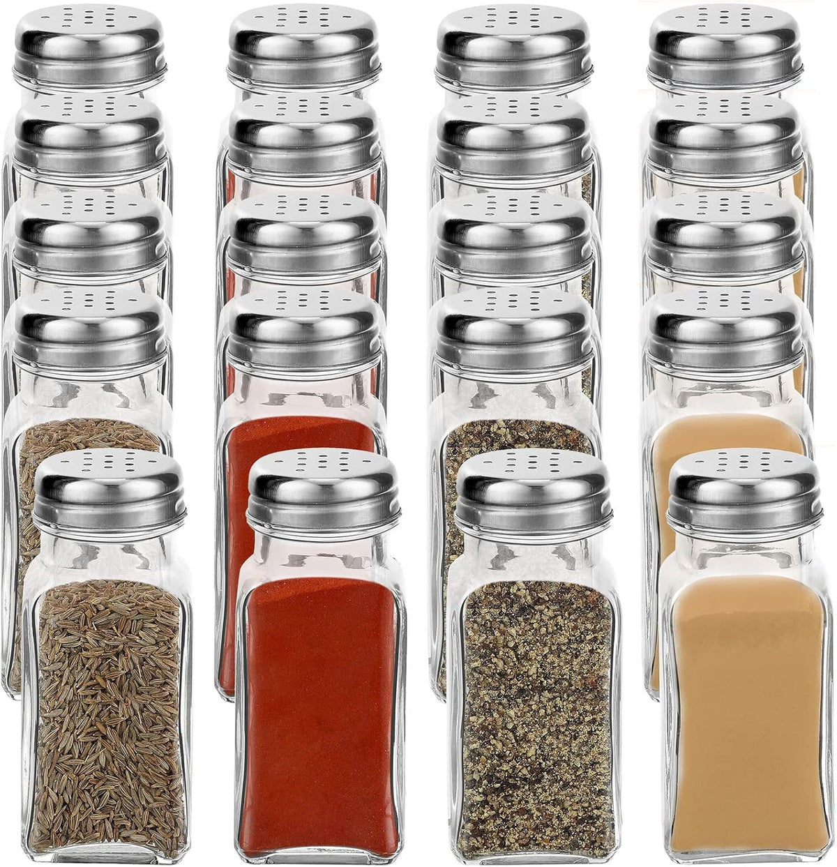 20 Pack Salt and Pepper Shakers Glass Set, 1.7 oz Steel Lid