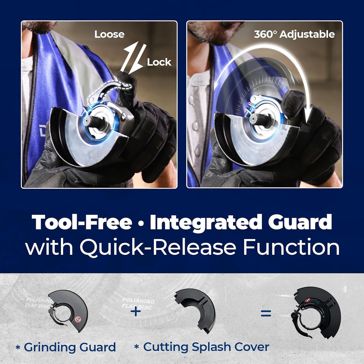 DongCheng 9.2 Amp Power Angle Grinders, 4-1/2 in., 11800RPM, Tool-Free Guard, Electric Metal Grinder Tool, Small