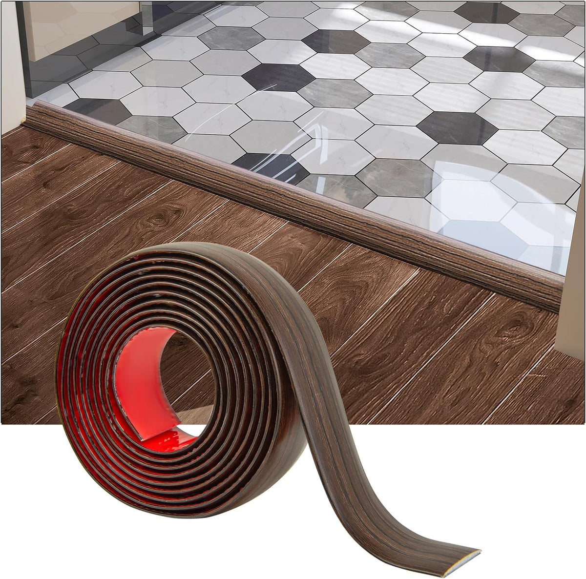4 ft Flat Floor Transition Strip, Laminate Floor Divider, Brown