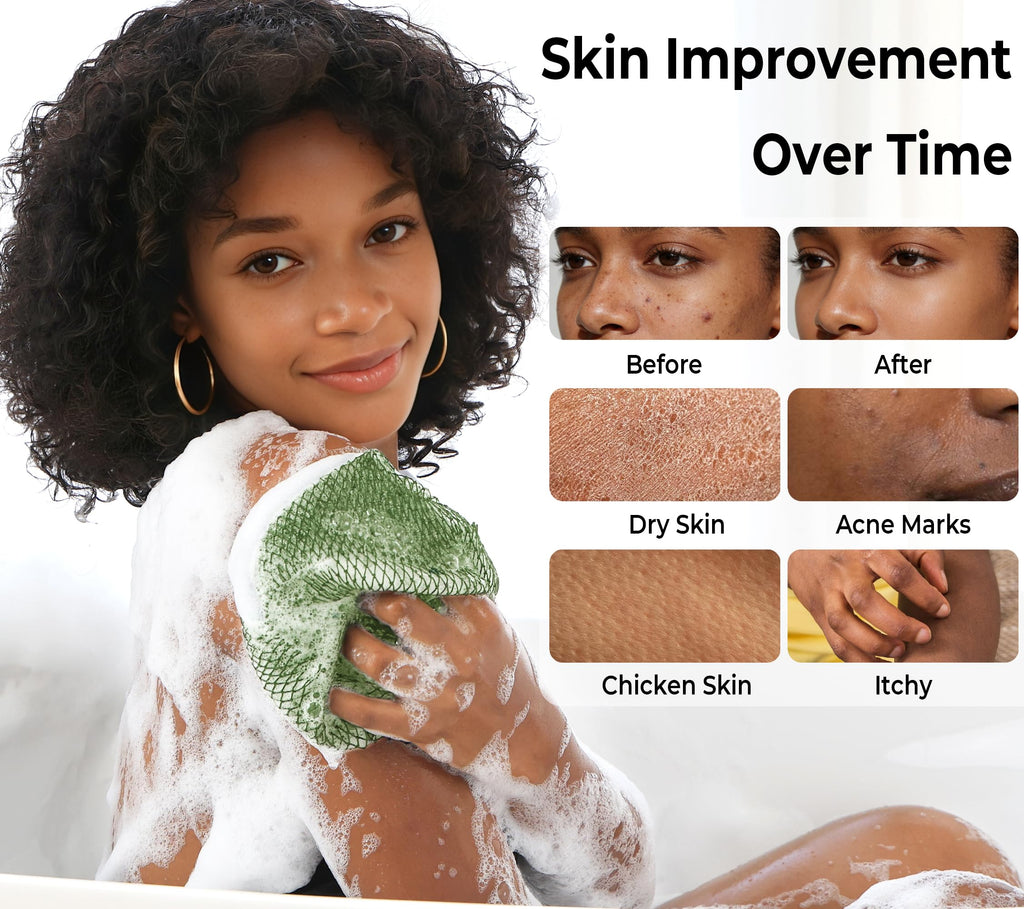 African Net Sponge Authentic - 4 Pack Exfoliating Body Scrubber Bath Sponge - Loofah Washcloth Back Scrub for Shower