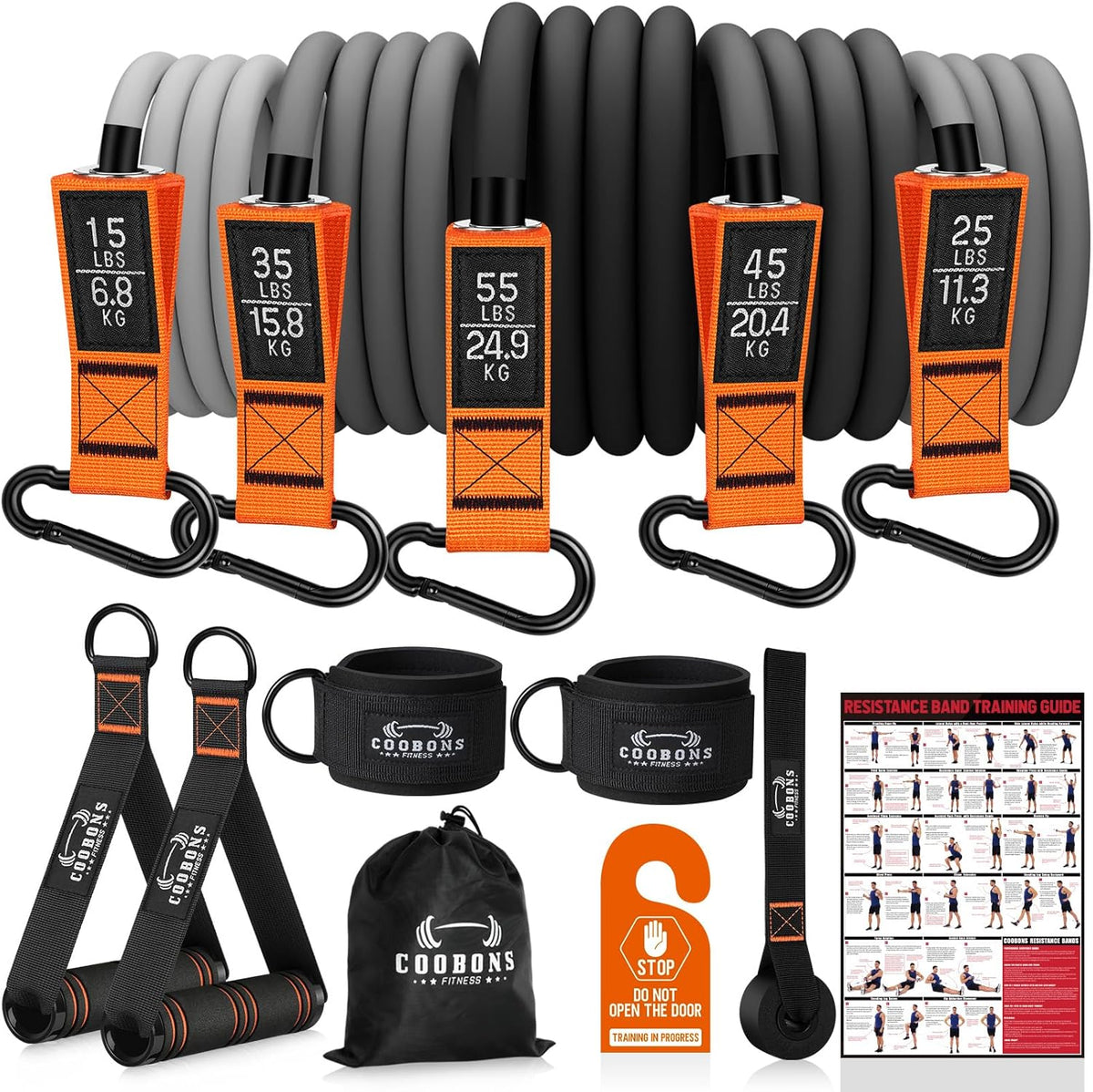 Resistance Bands with Handles, 175lb Exercise Bands for Working Out, Fitness Bands, Workout Bands with Door Anchor