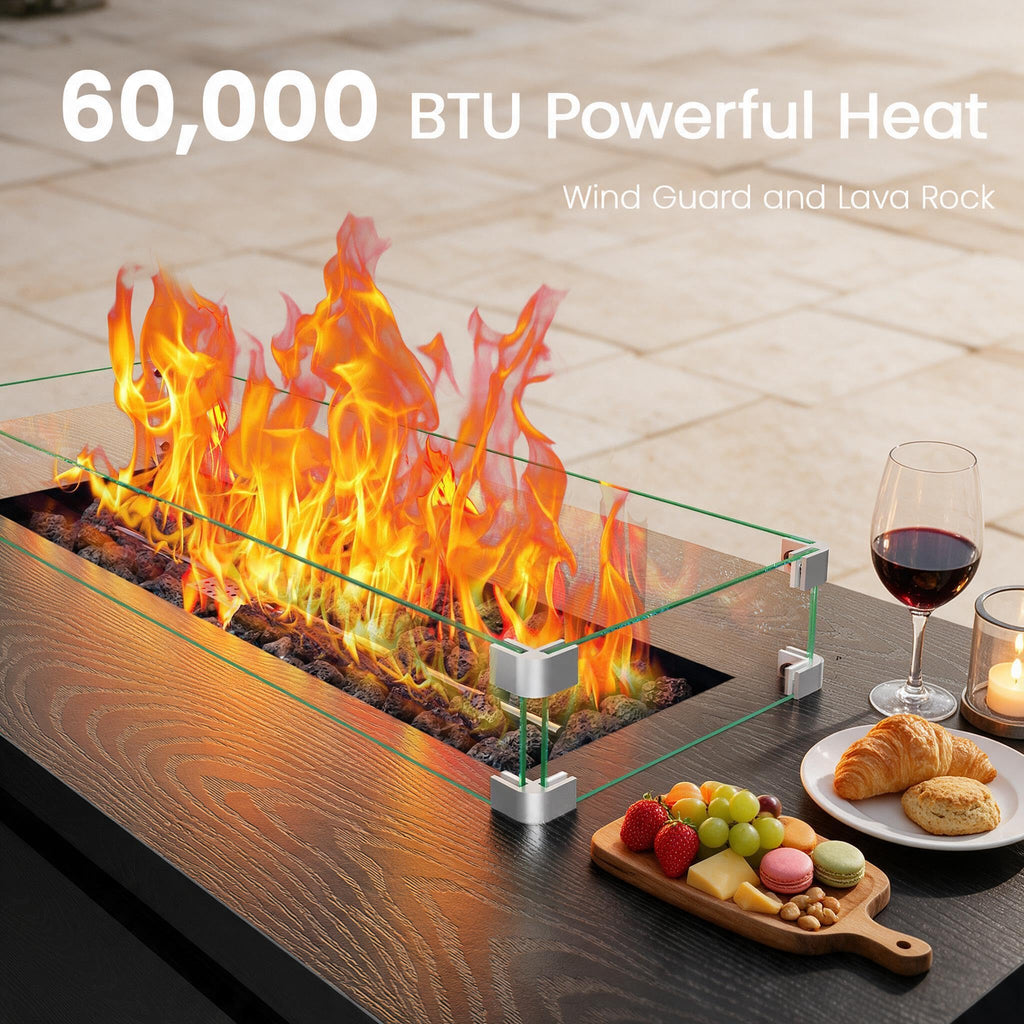 51" 4-in-1 Propane Fire Pit Table, 60000 BTU with Glass Wind Guard