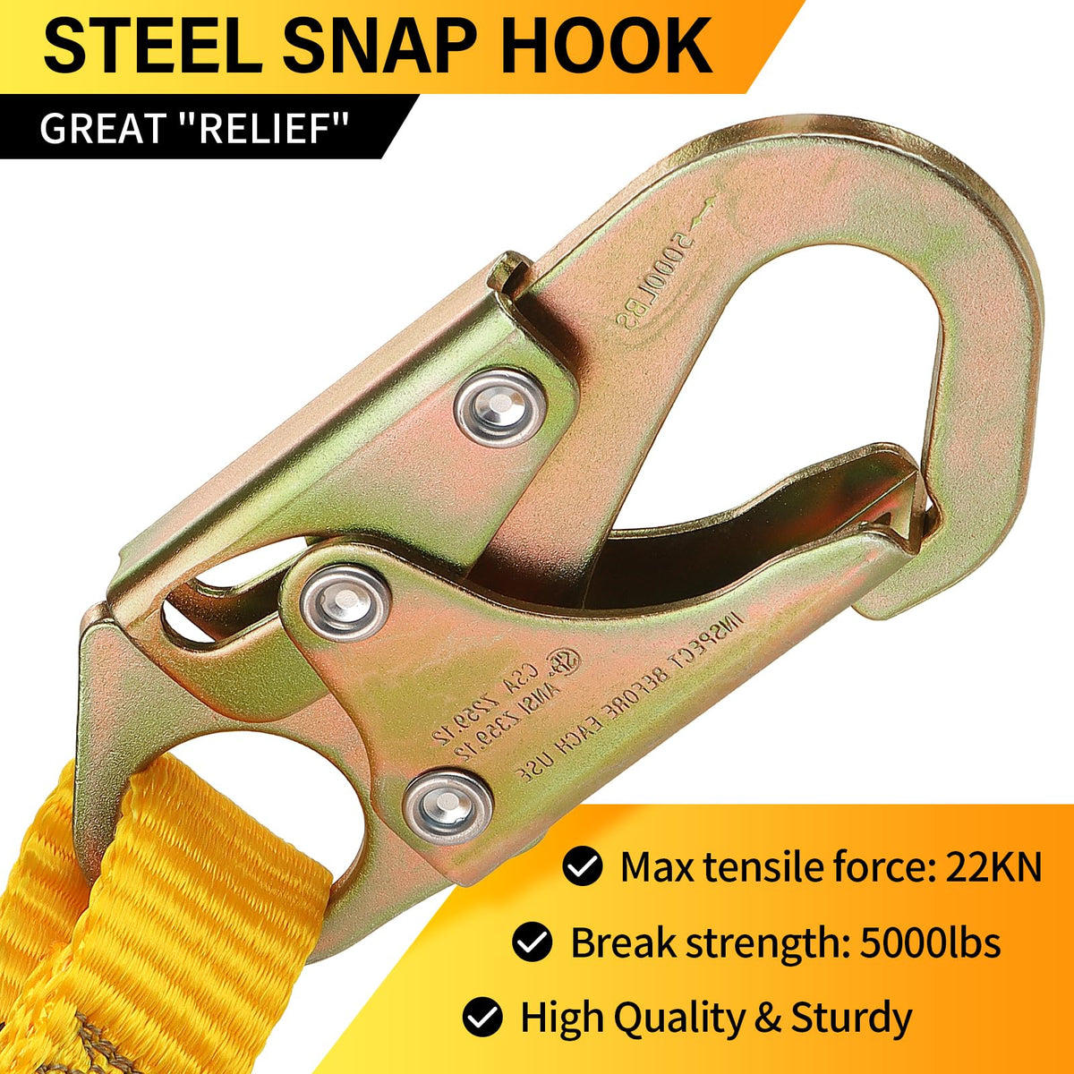 TRSMIMA Fall protection Safety Lanyard - 4ft to 6ft Adust Webbing Belt