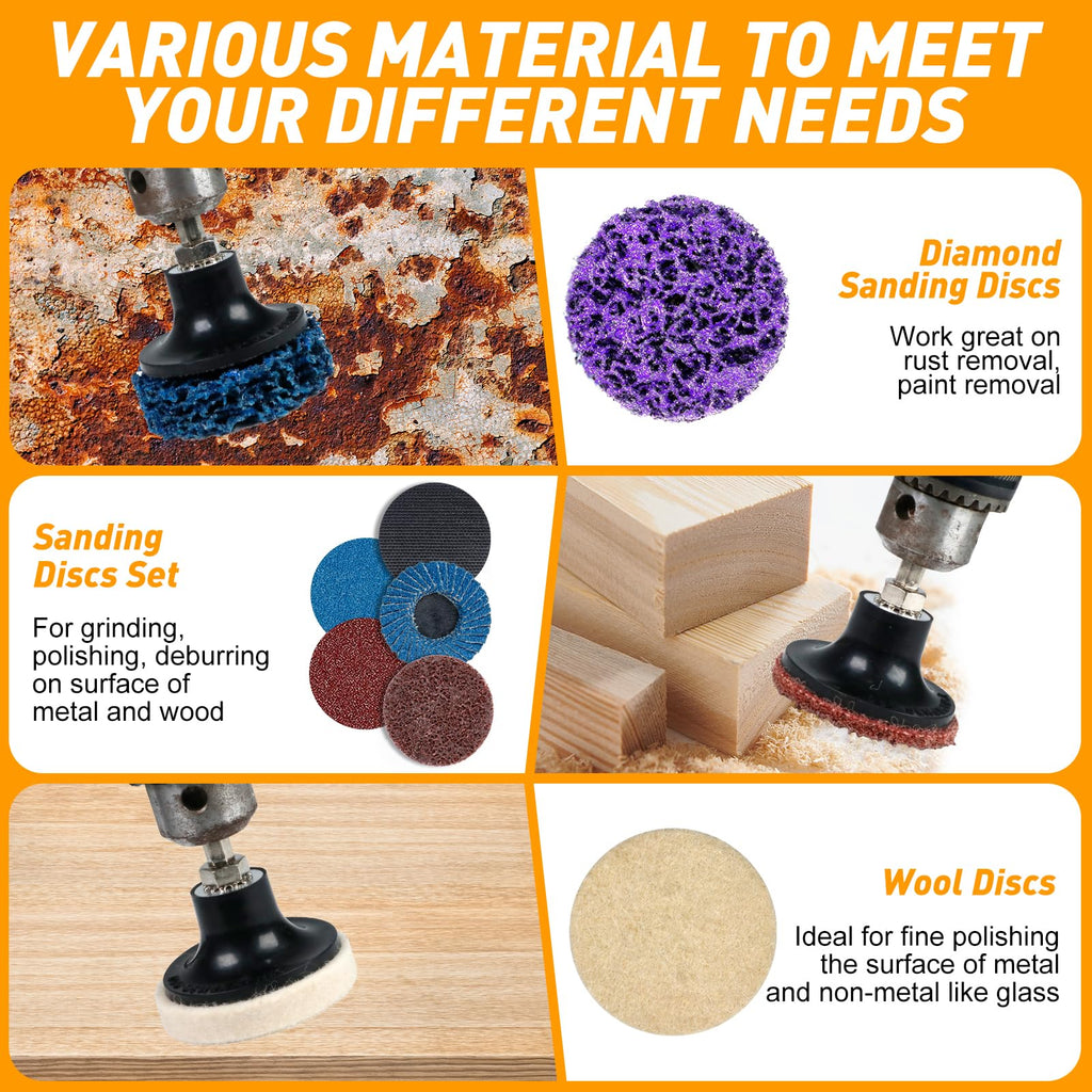 172 PCS 2" Quick Change Sanding Discs Kit with 1/4" Round & Hex Shank