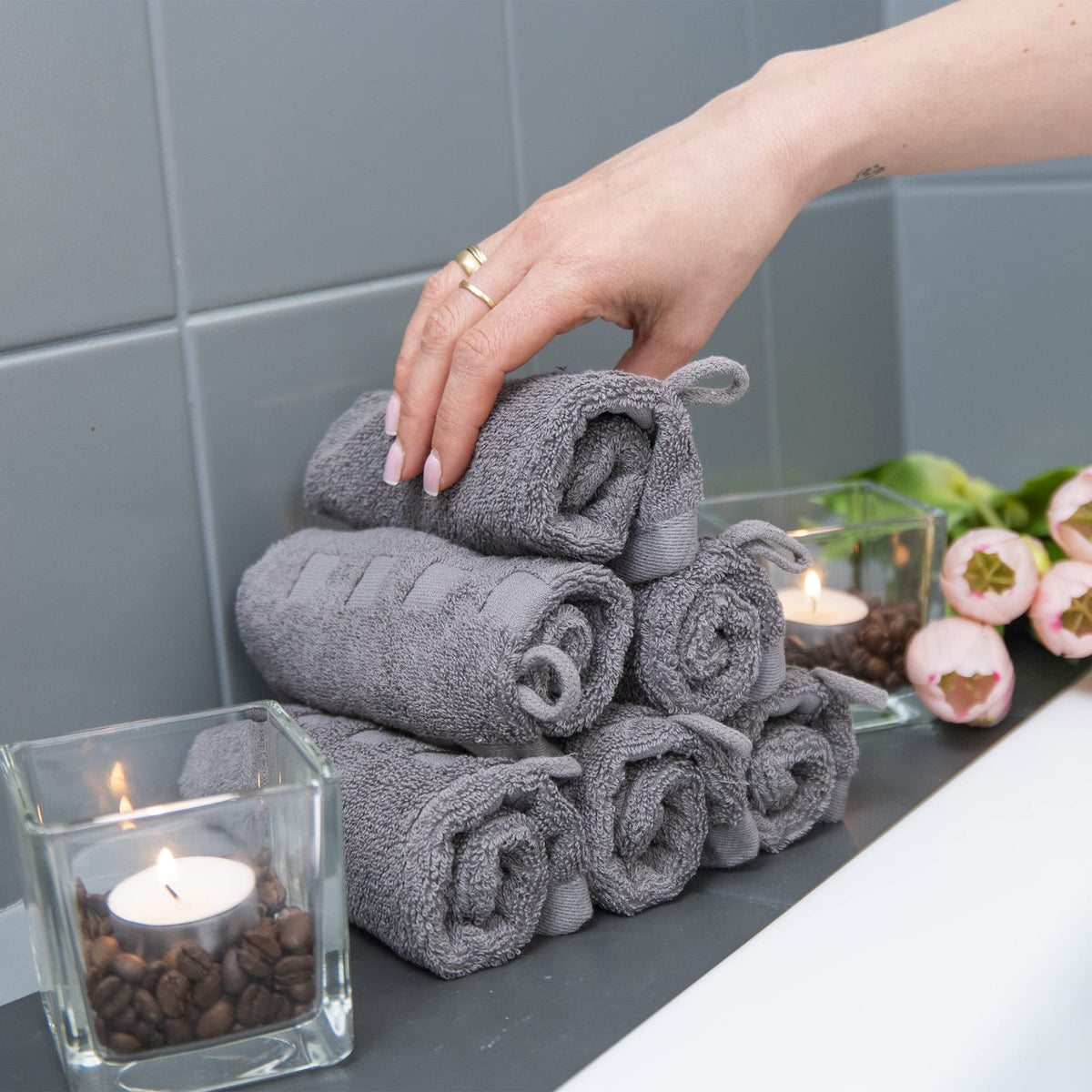Bath Mitts - Pack of 6 - (6" x 9") European Style Washcloth with Loop (Variety, 6 x 9 inches)