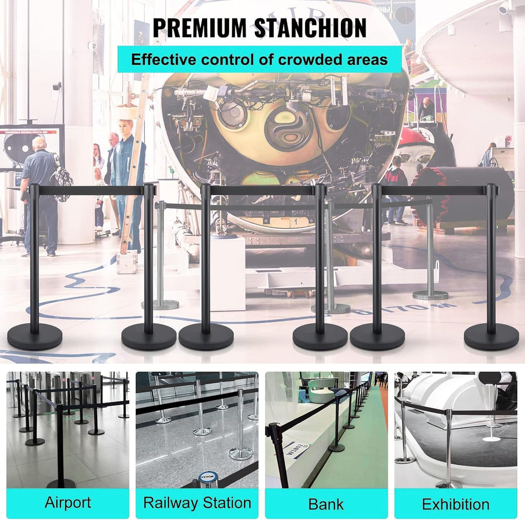 Crowd Control Stanchion Set Crowd Control Barriers with Retractable Belts 6.5Ft, 36 Inches Height, 2 Packs, Black
