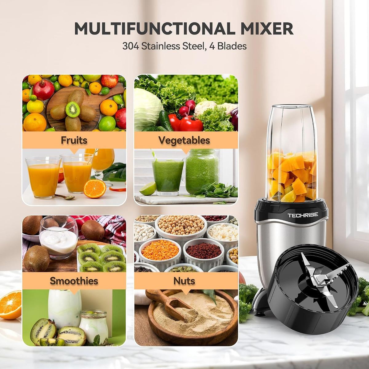 600W Personal Blender, Smoothie Blender with 2 x 17oz Portable Cups with Sip Lids, Stainless Steel Blade