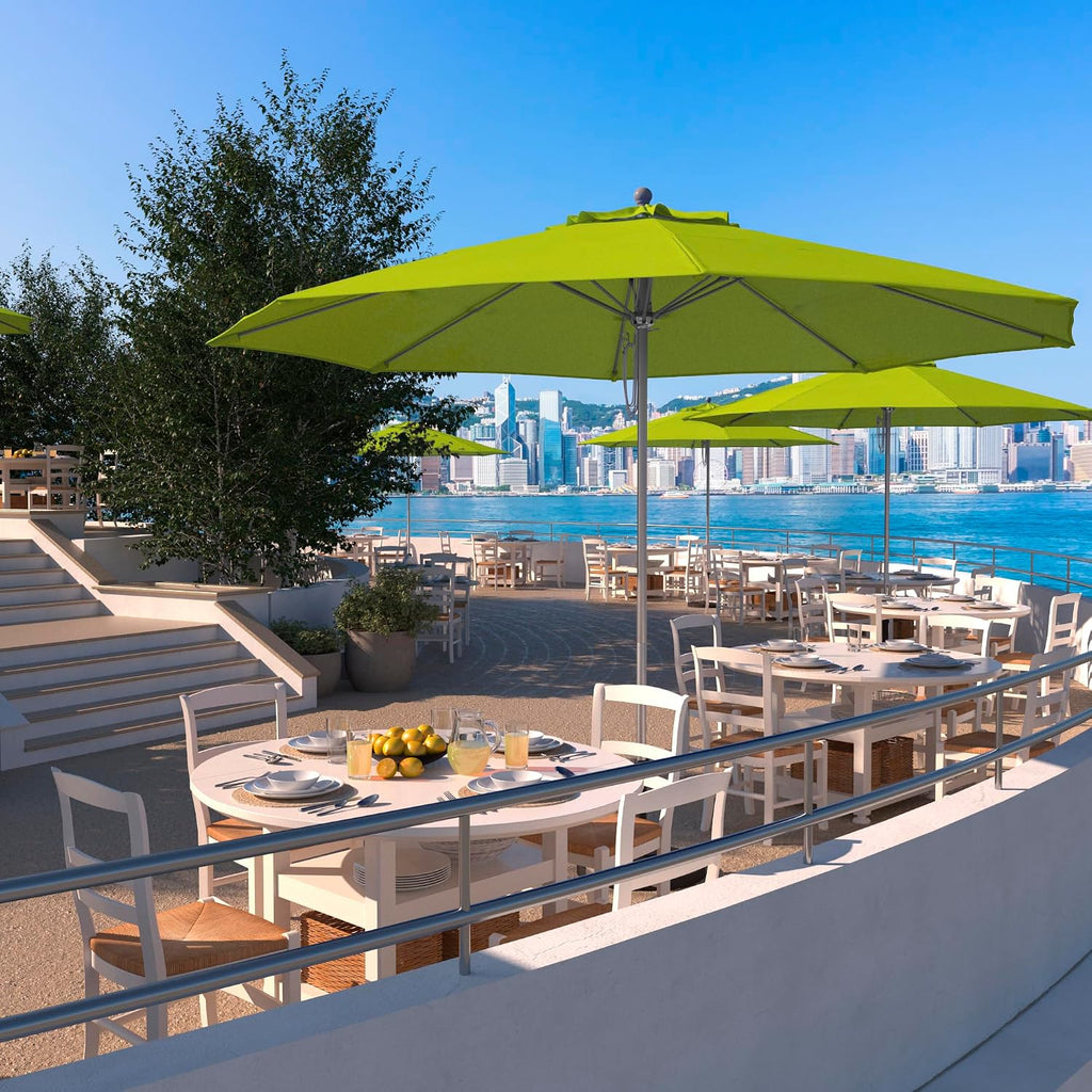 11Ft Commercial Grade Sunbrella Fabric Market Umbrella, Pulley Lift, Aluminum/Fiberglass, 2mm pole wall, Silver