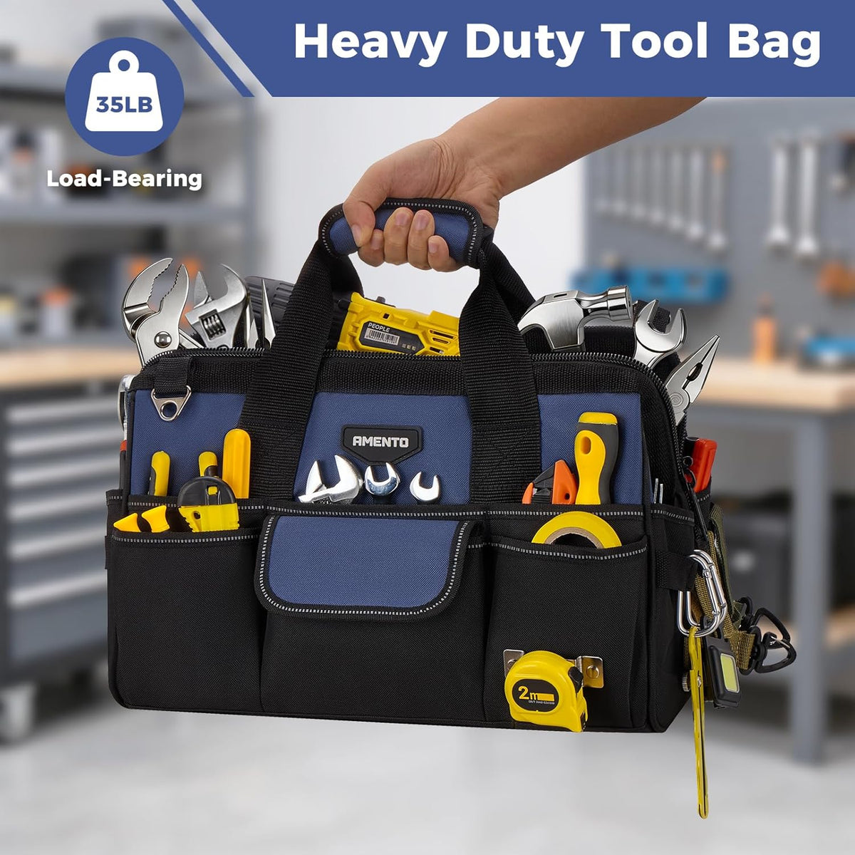 16-Inch Heavy Duty Tool Bag, 22 Pockets Empty Tool Box Organizer Storage, Soft Tote Toolbox Organization Portable