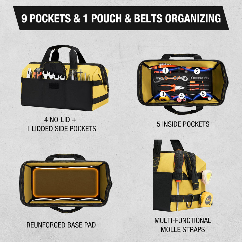 3 Pack Heavy Duty Tool Bag, 16-Inch Waterproof Tools Organizer Tote