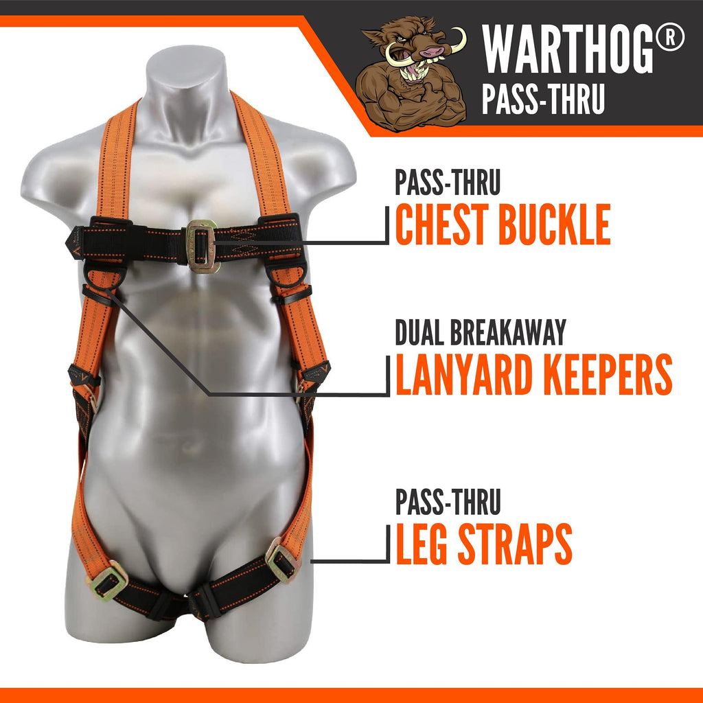 Warthog Safety Harness Fall Protection, Pass-Thru Leg Buckles