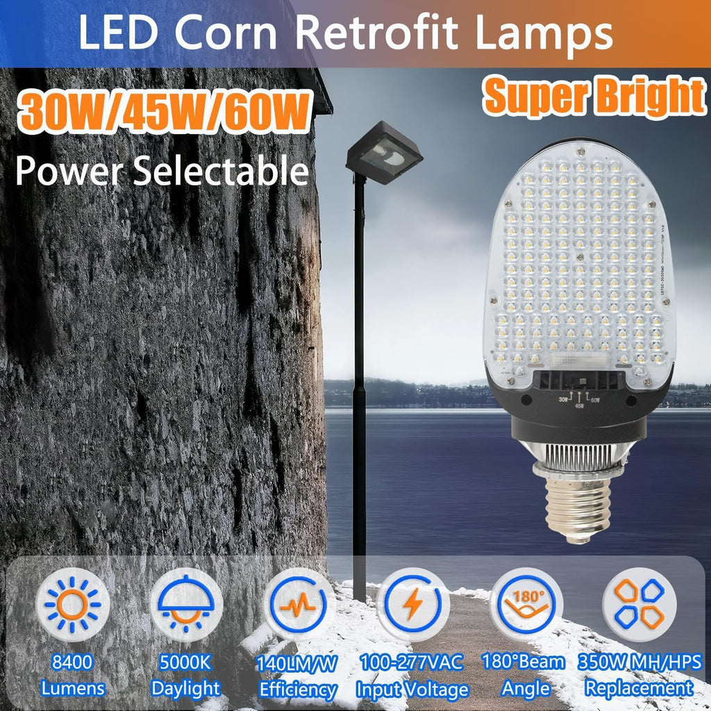 LED Shoebox Corn Retrofit Lamp, 30W/45W/60W Selectable, 5000K 8400LM