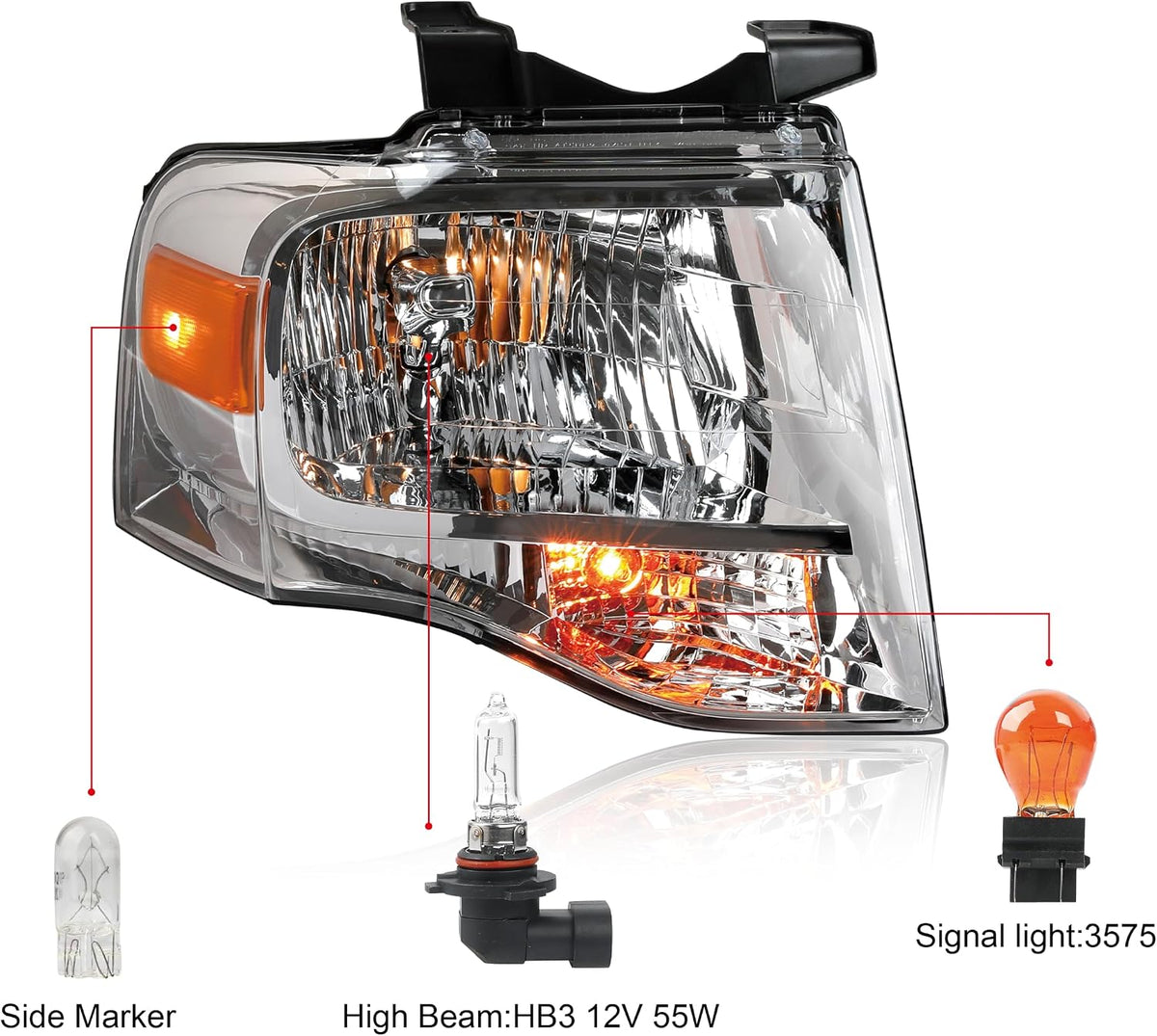 Pair Chrome Headlights Compatible with 2007-2014 Ford Expedition
