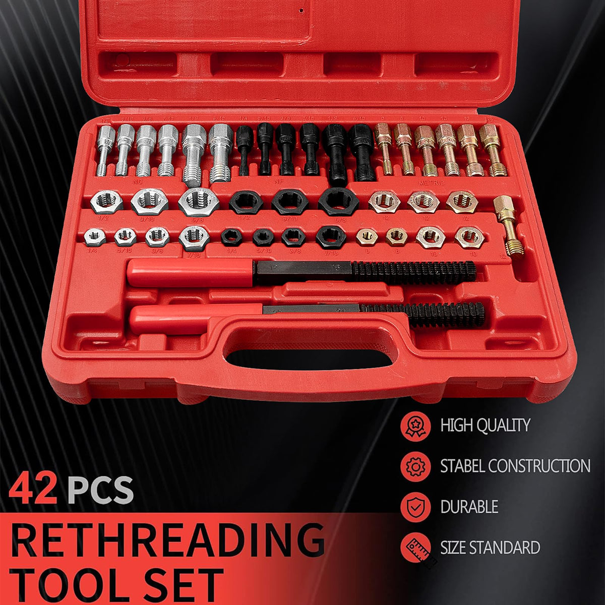 KisSealed 42 Pcs Thread Chaser Set, UNC/UNF/Metric Rethreading Kit