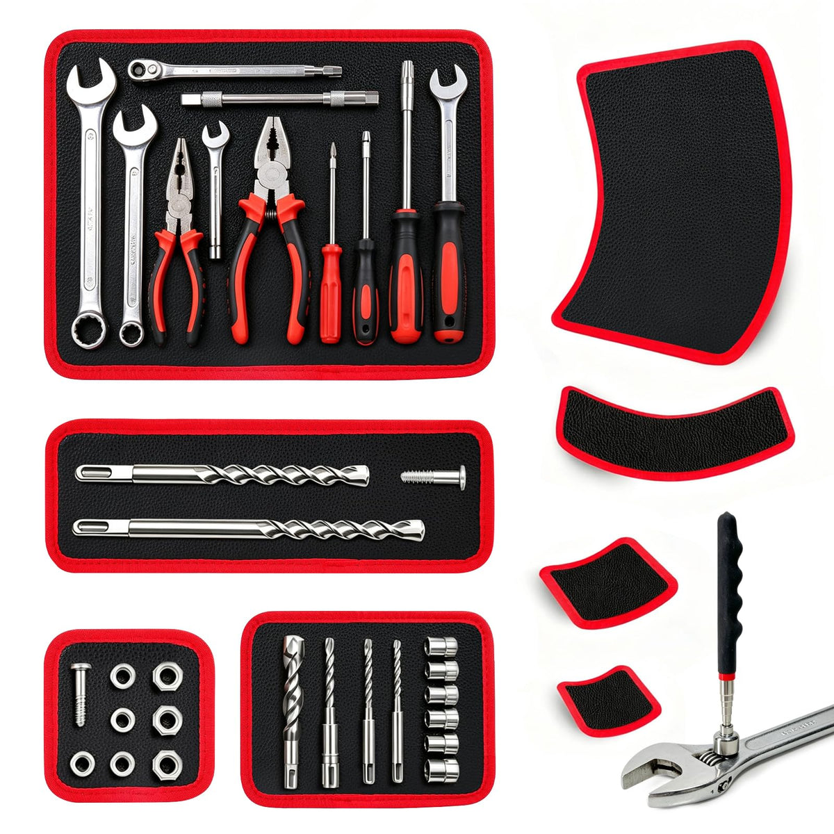4‑Piece Magnetic Tool Mat Set,Flexible Heavy Duty Magnetic Parts Holder