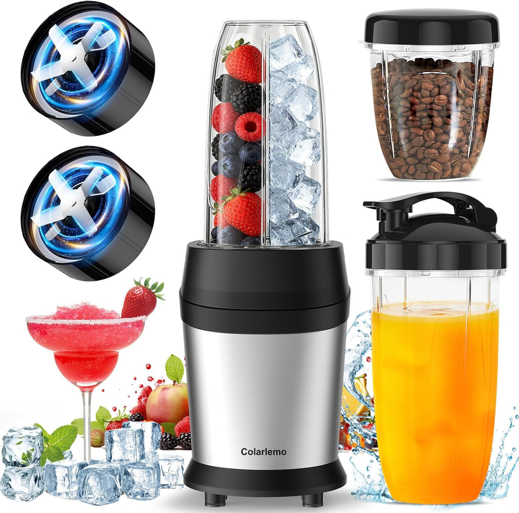 1200W Smoothie Blender, Personal Kitchen Blender, Ice Crushing | 25000 RPM, Dishwasher Safe, 12Pcs, 6-Leaf Blade×2, 3
