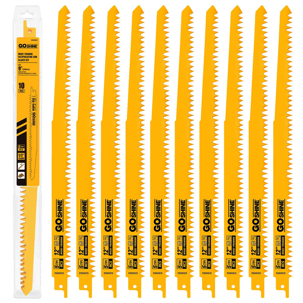 Wood Pruning Reciprocating Saw Blades, 12 Inch Pruning Blades for Reciprocating Saw, High Carbon Steel Reciprocal Saw Blades for Tree Trimming, Wood Cutting with Organizer Case (10 Pack/5TPI)