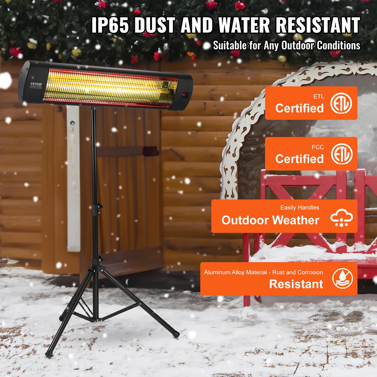 Electric Patio Heater, 1500W, 34 IN Standing and Wall Mount Infrared Heater, with 3 Speeds and Timer
