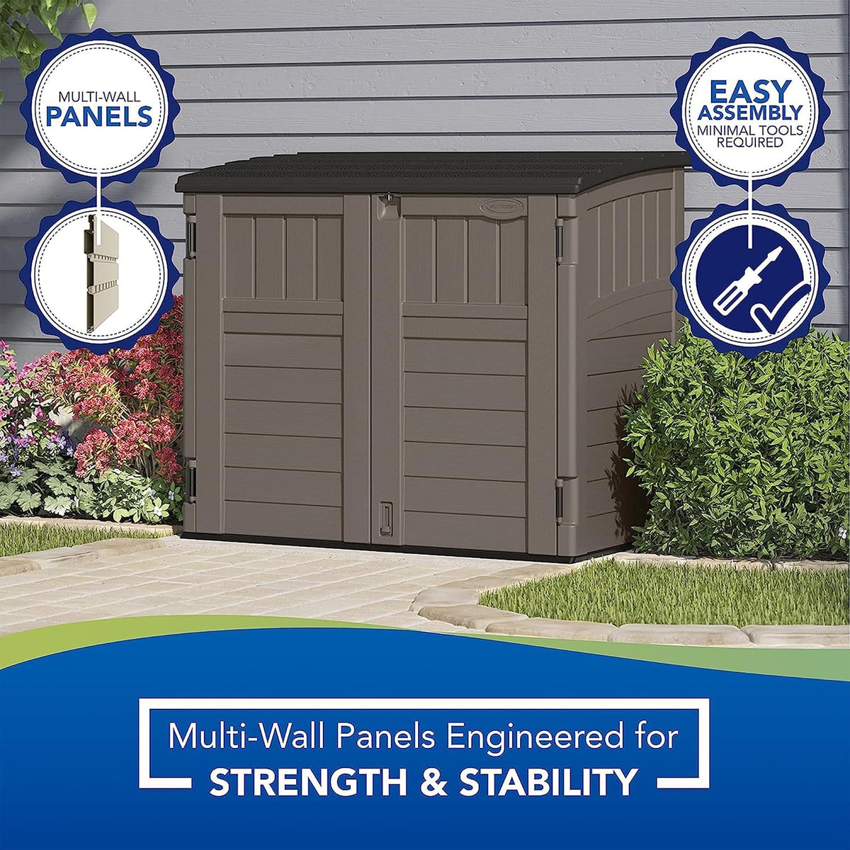 34 Cu Ft Horizontal Storage Shed, Resin, Lockable, Stoney Black