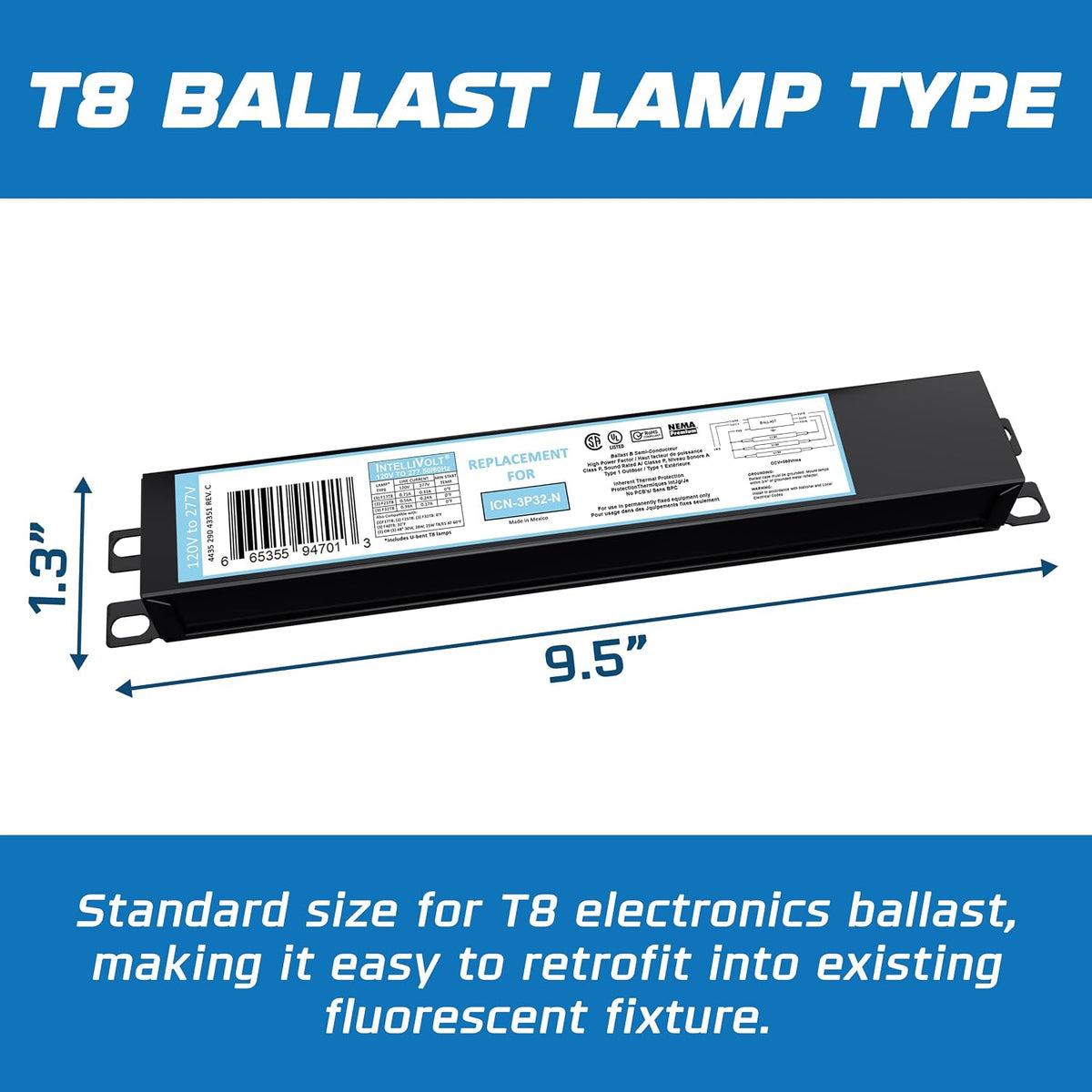 OHLECTRIC Replacement for ICN3P32-SC T8 Fluorescent Ballast