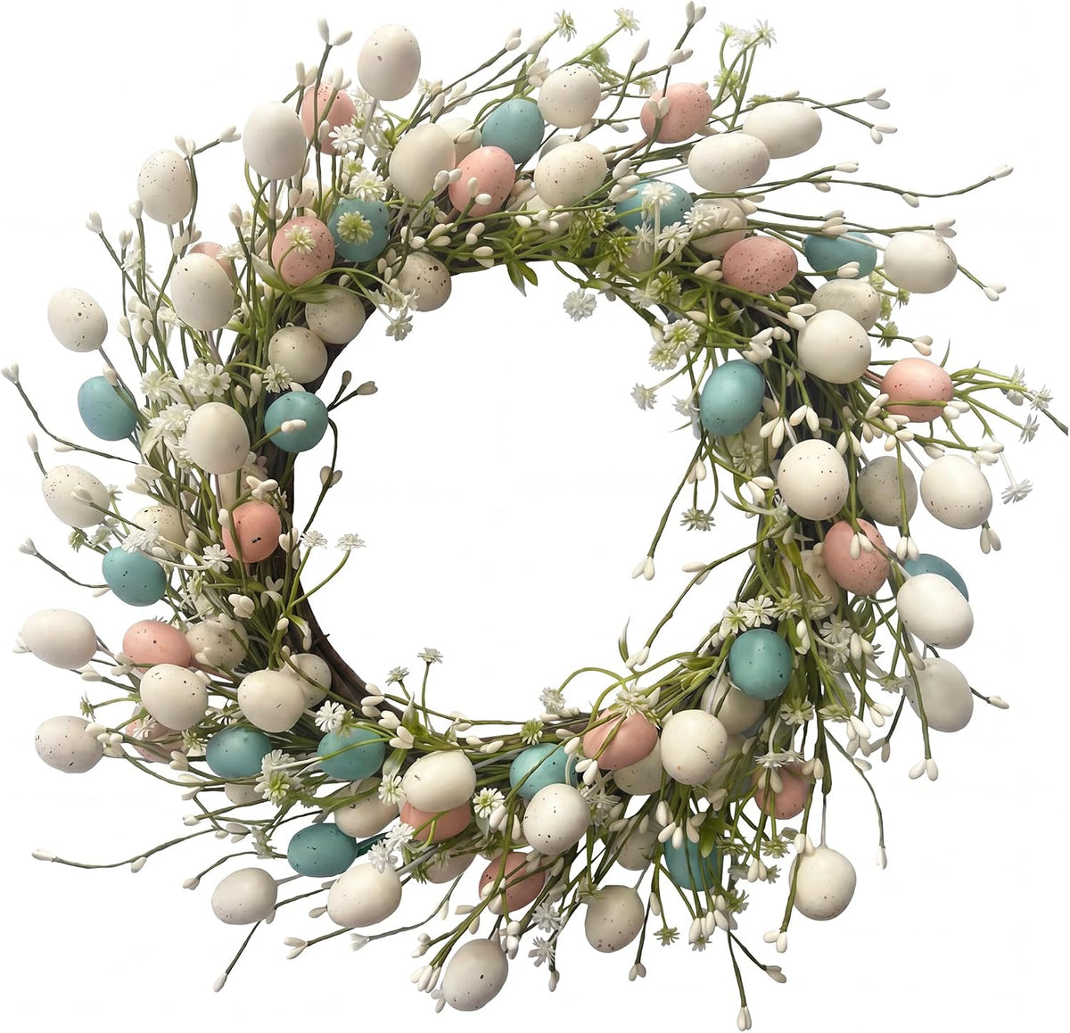20" Easter Wreath for Front Door Decoration, Artificial Spring Wreath with Flowers and Colorful Easter Eggs, Easter
