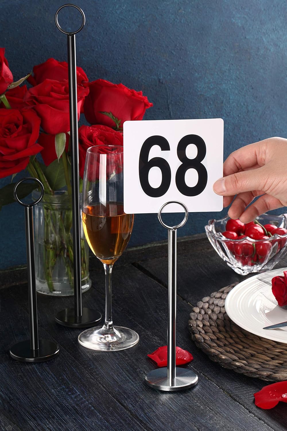 Ring-Clip Table Number Holder / Place Card Stand, 8 Inch, Silver, Set of 12
