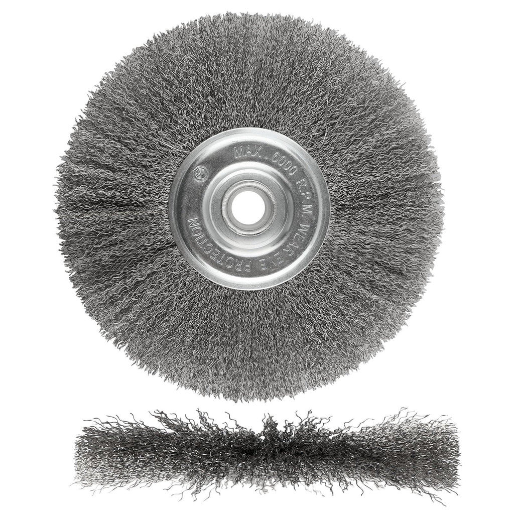 WENORA 8-Inch Wire Wheel for Bench Grinder, 0.012 Carbon Steel Wire, Bench Wire Wheel Brush with 5/8" & 7/8" Arbor Hole, for Removal of Rust, Paint and Scale from Metal