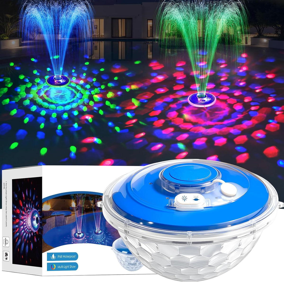 Upgraded Pool Fountain, Floating Pool Fountain with Lights, Above Ground Pool Water Fountains with Anchor, Swimming