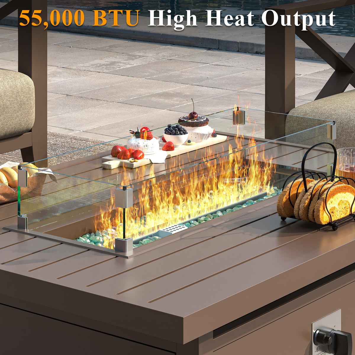 43" Aluminum Propane Fire Pit Table with Wind Guard & Lid