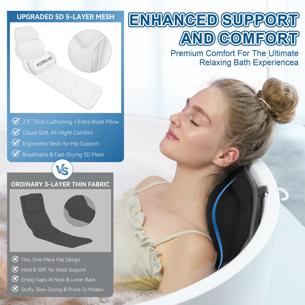 Luxury Full Body Bath Pillows for Tub，Extra Thick Bathtub Cushion
