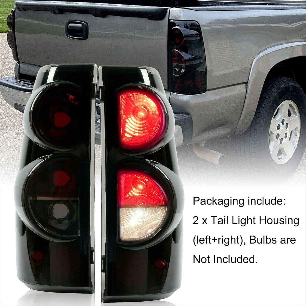 MOCW Tail Light Compatible With 1999-2006 Chevy Silverado 1500 2500 3500 2007 Classic,1999-2002 GMC Sierra 1500 2500 3500 Taillight Housing Replacement Left Driver & Right Passenger Side, Black/Smoke