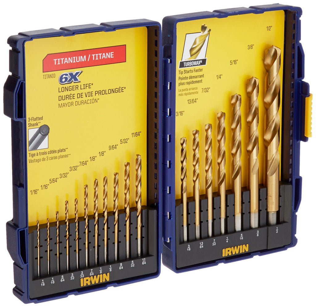 Irwin Tools 18-Piece Titanium Nitride Coated Turbomax Drill Bit Set with Pro Storage Case
