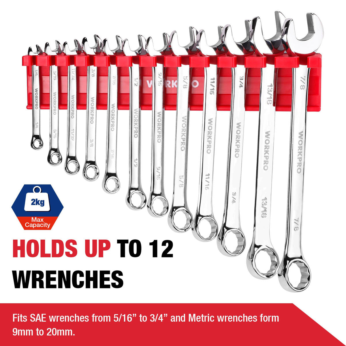2-Piece Magnetic Wrench Organizer, 24 Slots Wrench Holder