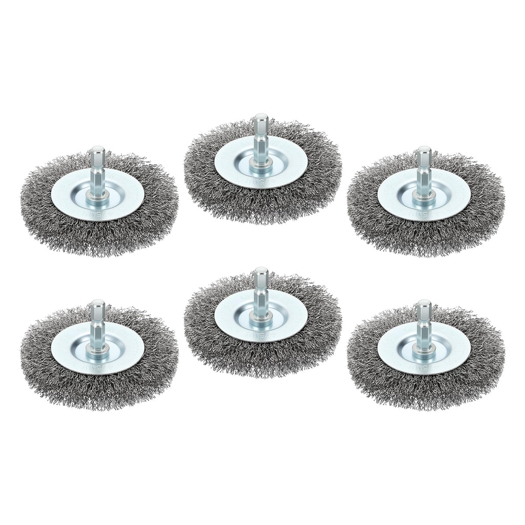 Rebower 6pcs 3in Wire Wheels for Drill with 1/4in Hex Shank, Carbon Steel
