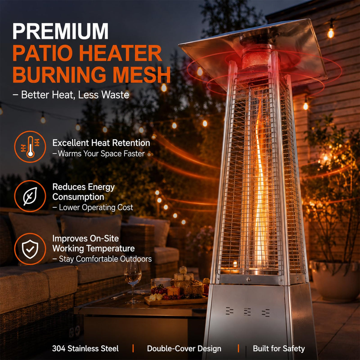 Patio Heater Emitter Screen and Base for 4-Sided Pyramid Glass Tube Heater