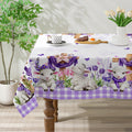 Easter Tablecloth 60x84 Inch Rectangle - Cross and Lamb Easter Decorations for The Home - Purple Plaid Floral Table