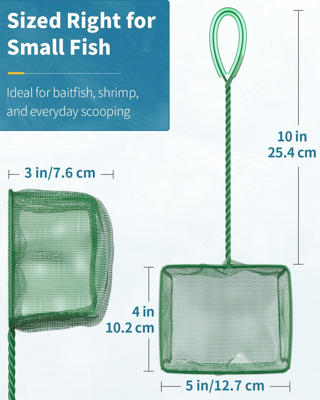 Aquarium Fish Net with Braided Metal Handle Square Net with Soft Fine Mesh Sludge Food Residue Wastes Skimming