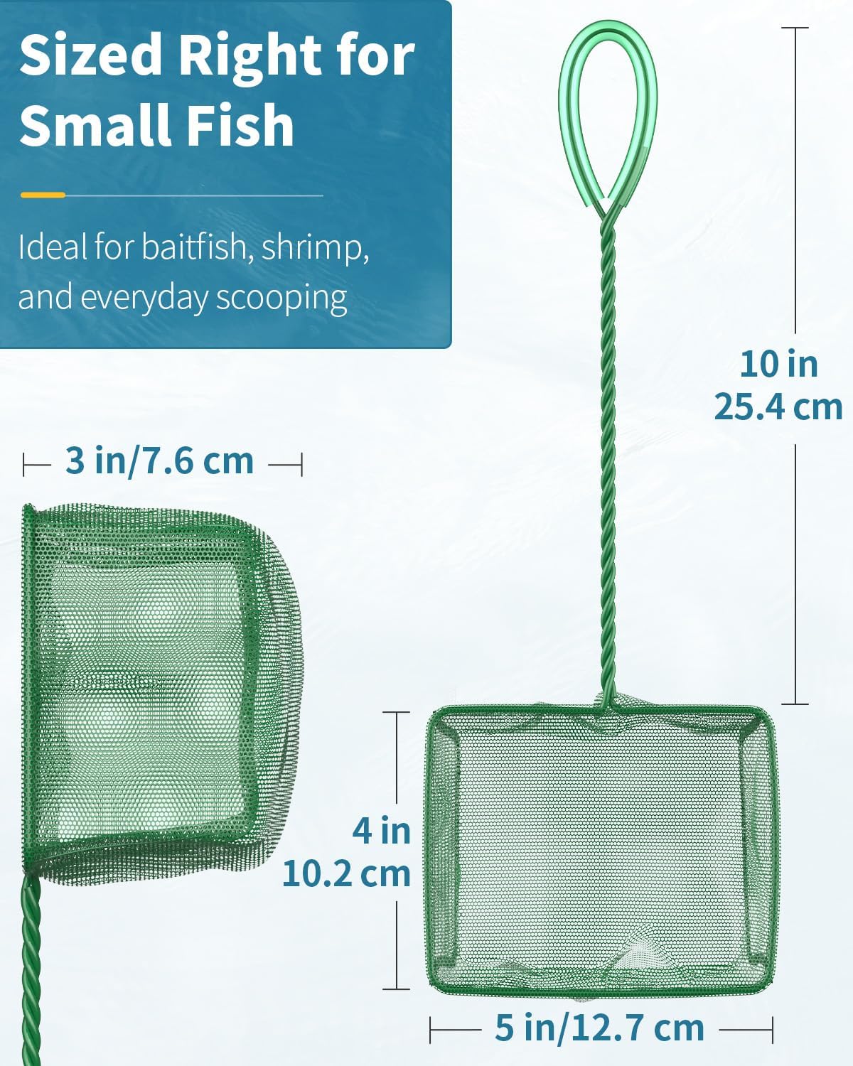 Aquarium Fish Net with Braided Metal Handle Square Net with Soft Fine Mesh Sludge Food Residue Wastes Skimming