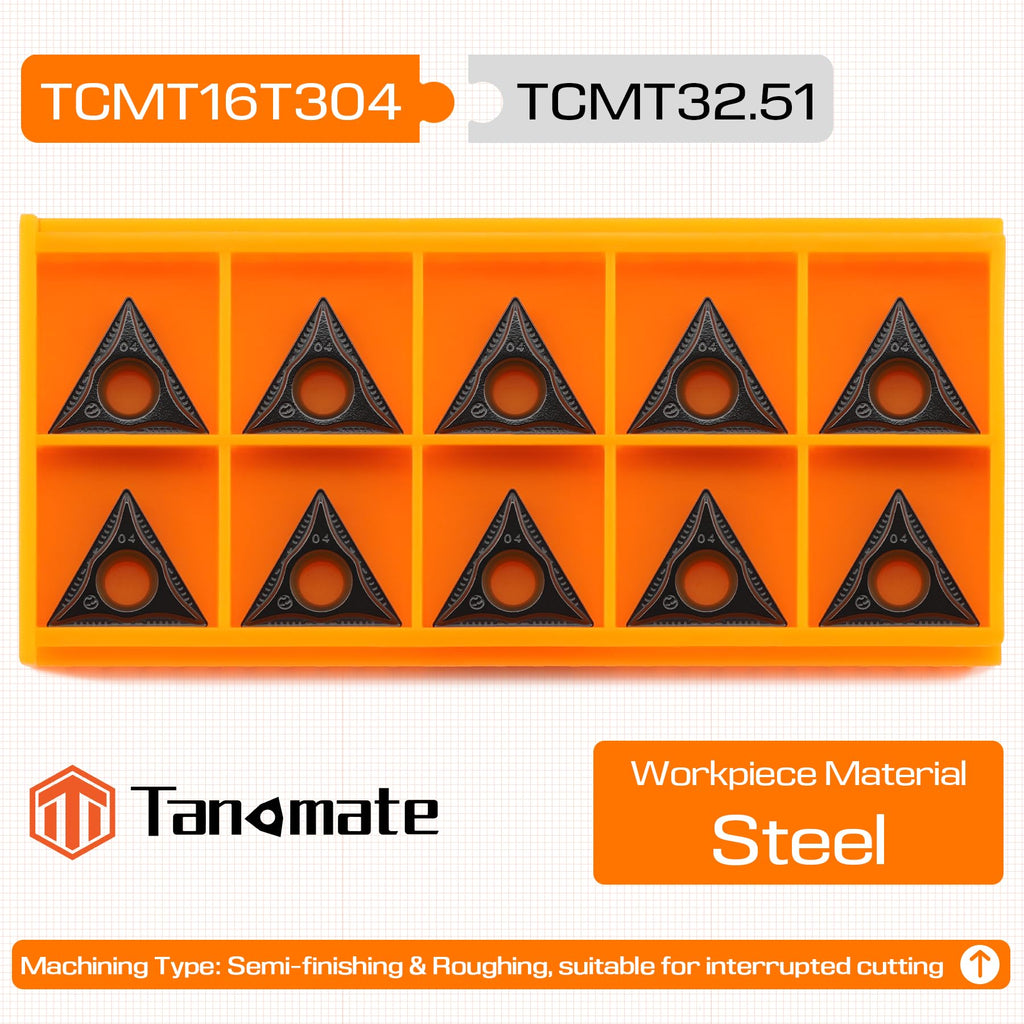 Tanomate Turning Inserts TCMT32.51(TCMT16T304) for Steel Semi-Finish 10 Pcs