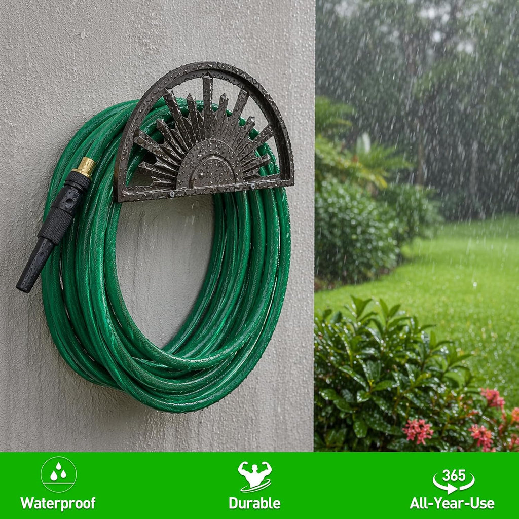 Garden Hose Holder Holds 125-Feet of 5/8-Inch Hose Guage Steel | Decorative Hose Hanger Wall Mounted for Outside Yard