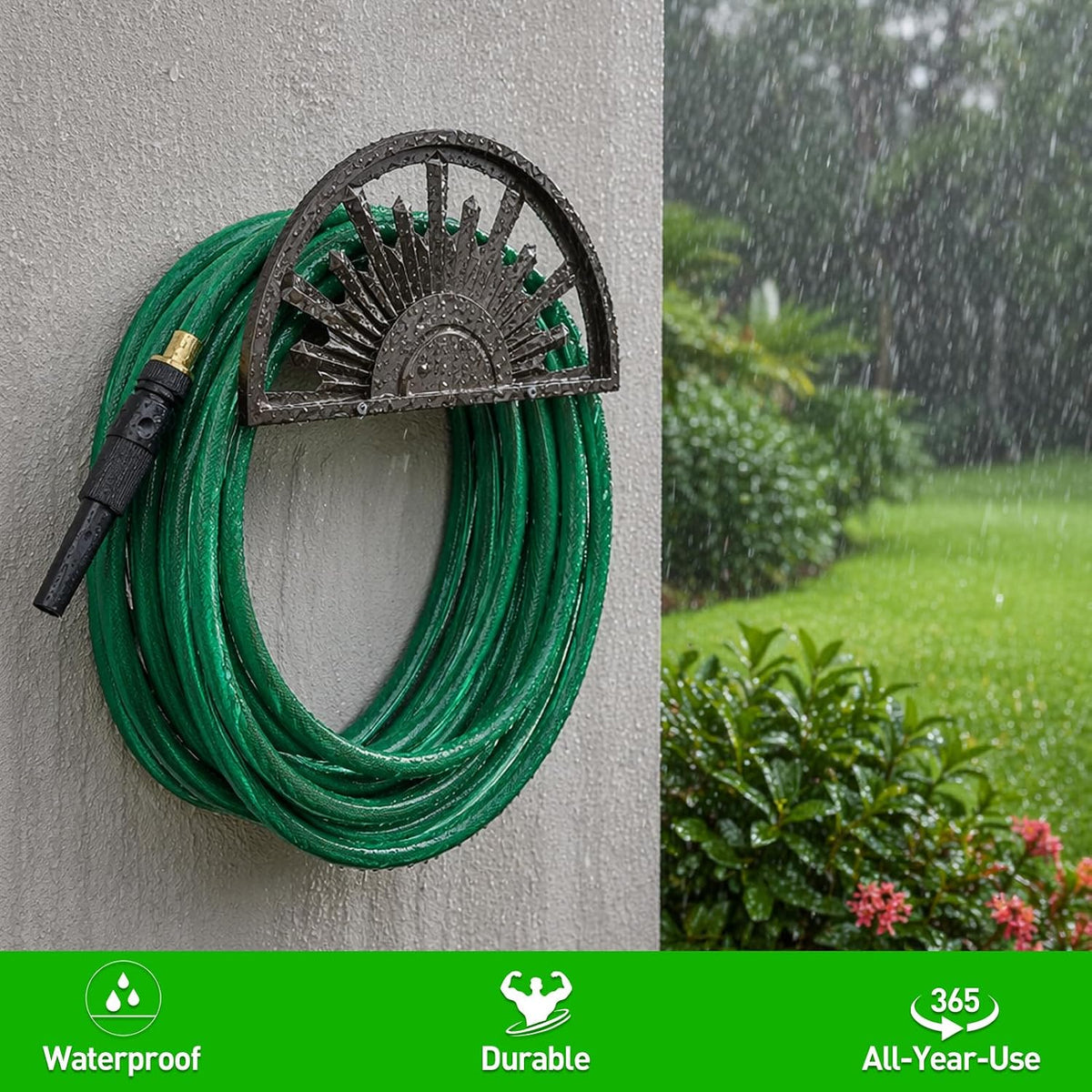 Garden Hose Holder Holds 125-Feet of 5/8-Inch Hose Guage Steel | Decorative Hose Hanger Wall Mounted for Outside Yard
