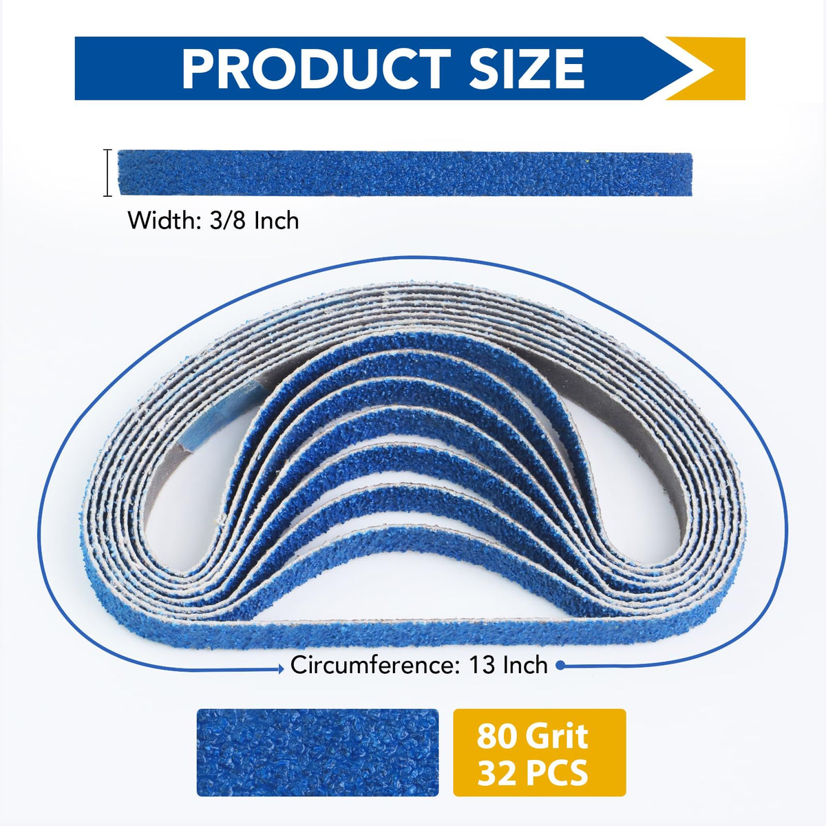 32 Pack 3/8 X 13 Inch Zirconia Sanding Belts 80 Grit for Air Belt Sander