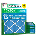 15x20x1 Air Filter MERV 13 Smoke & Allergy Defense (6-Pack)