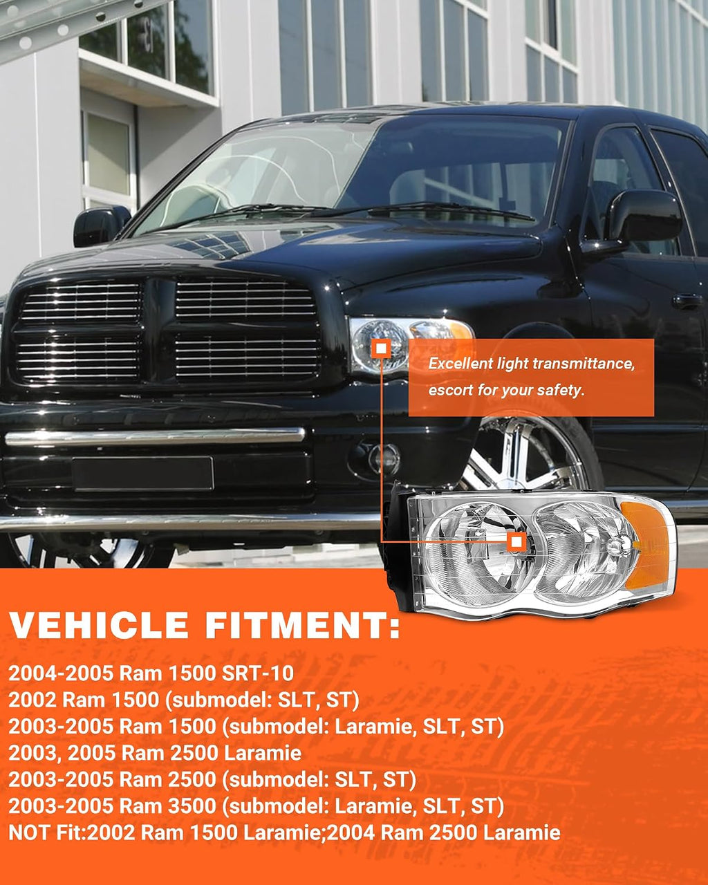 for 2002-2005 Dodge Ram Headlights Chrome Housing