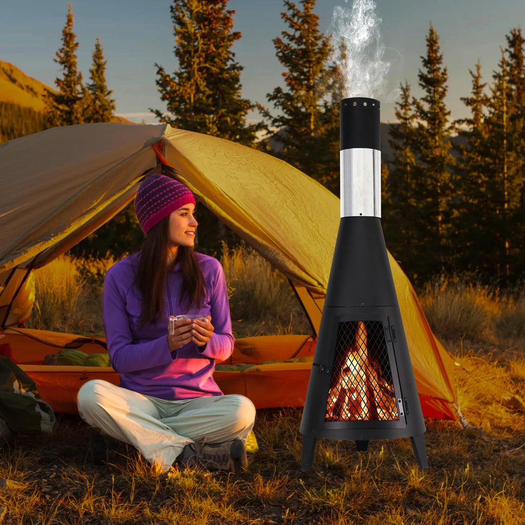 43inch Tall Chiminea Outdoor Fireplace with Fire Poker for Wood Burning
