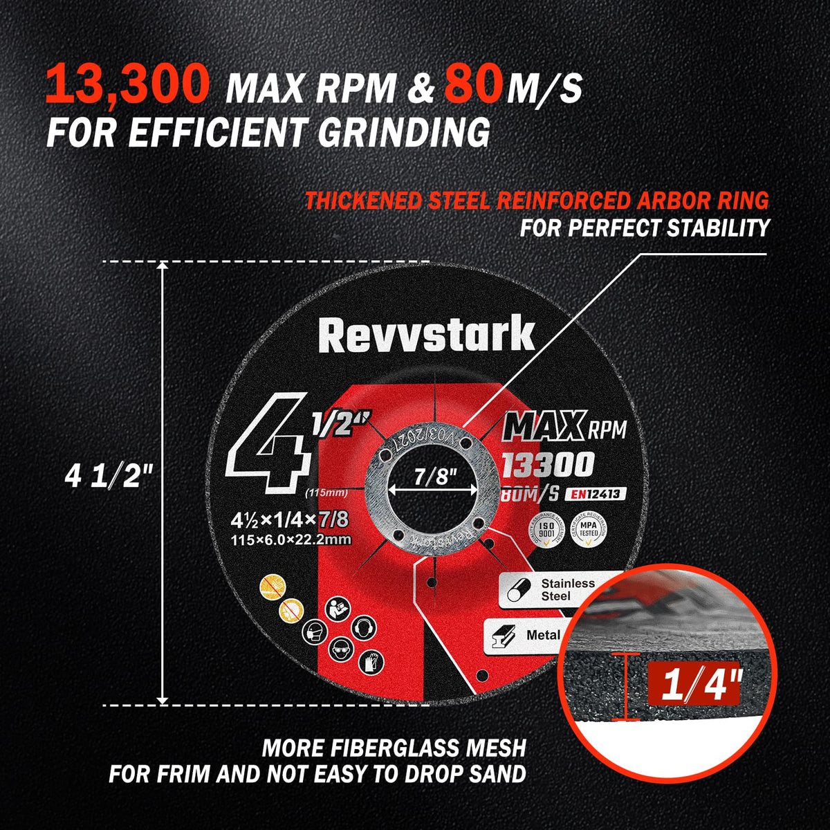 Revvstark 10 Pack Grinding Wheels 4 1/2 Inch for General Purpose Metal
